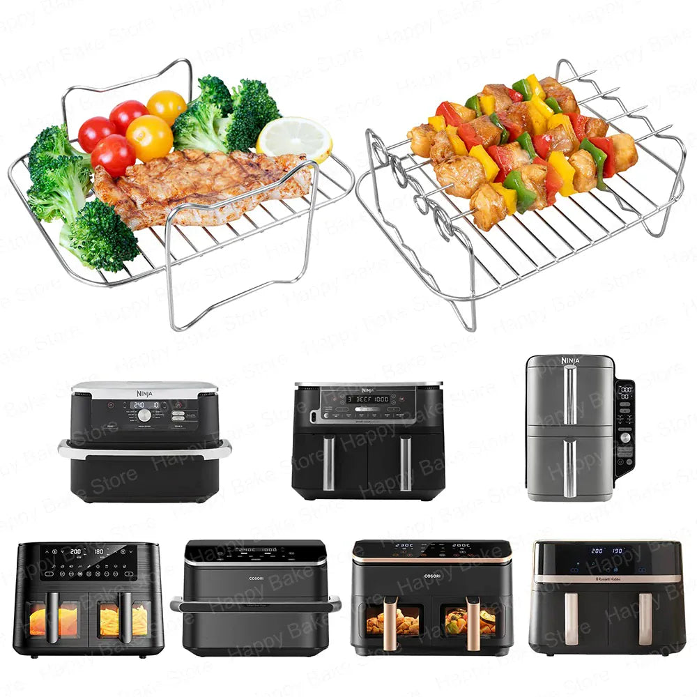 Grille Inox Air Fryer Lot de 2 Grilles et 4 Brochettes Ajustables Air Fryer