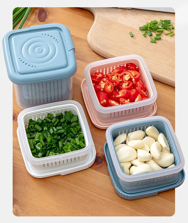 Bac de Rangement Frigo 2 Étages | Conteneurs Hermétiques pour Légumes