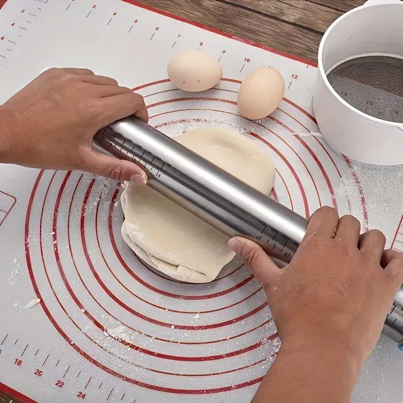 Rouleau à pâtisserie en acier inoxydable ajustable avec marqueurs de mesure rouleaupatisserie