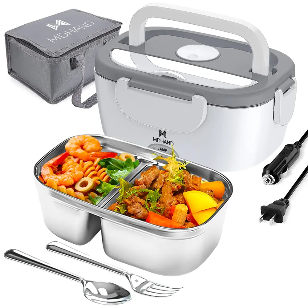 Lunch Box Chauffante Électrique 65 W — Cuve Inox 304 Amovible 1,5 L, 2 Compartiments, Voiture et Secteur lunchboxchauf