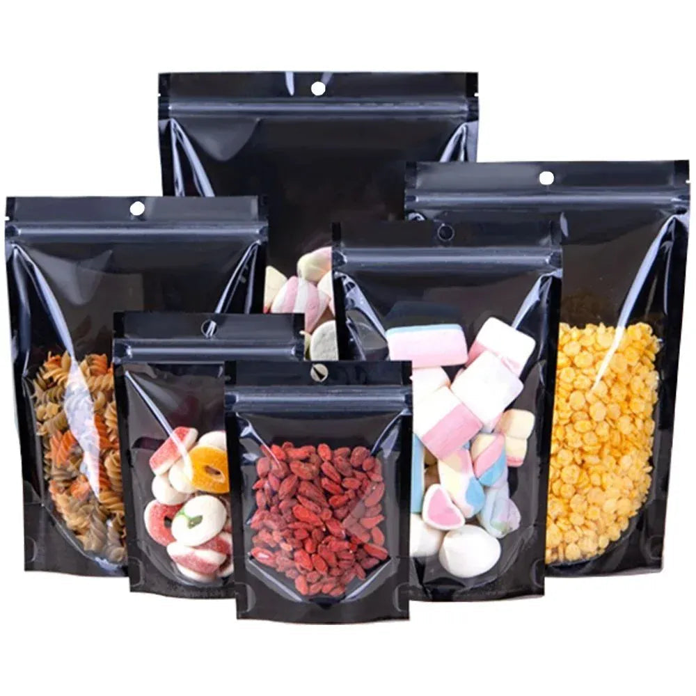 Sachets Zip Alimentaires Hermétiques Noir - Lot de 100 pièces
