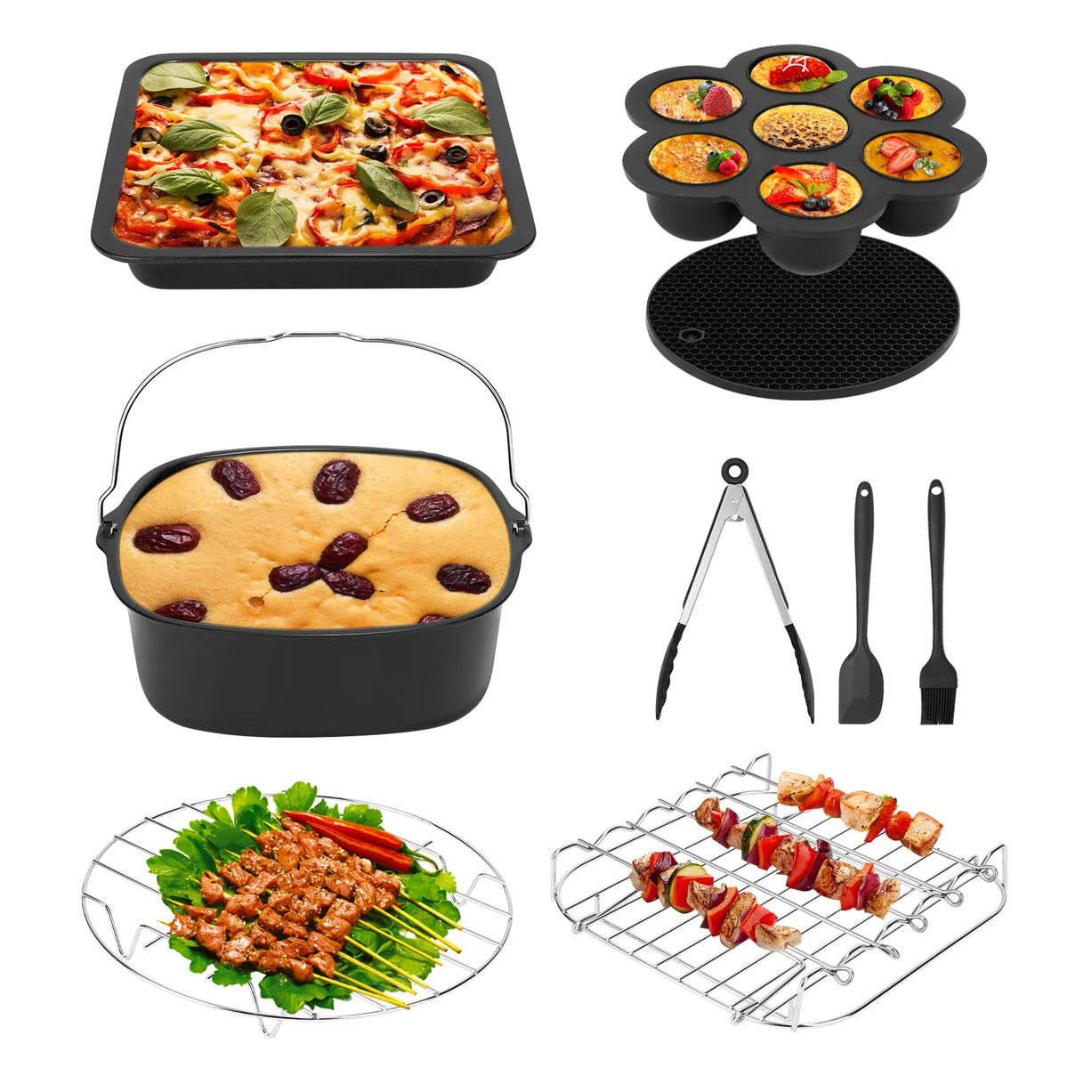Kit Accessoires Friteuse à Air en Acier Inox - 6 Pièces Essentielles Air Fryer
