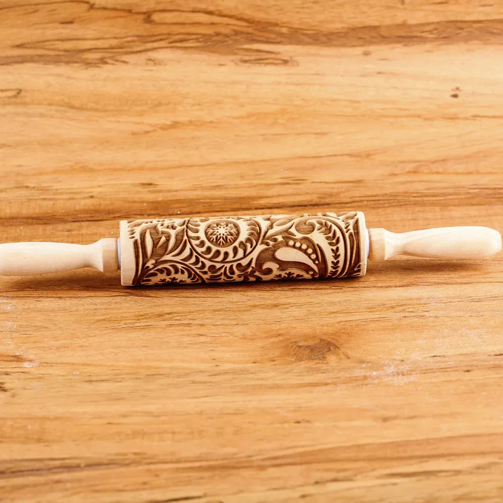 Rouleau à pâtisserie en bois avec motifs gravés de Noël - Outil de décoration pour biscuits rouleaupatisserie