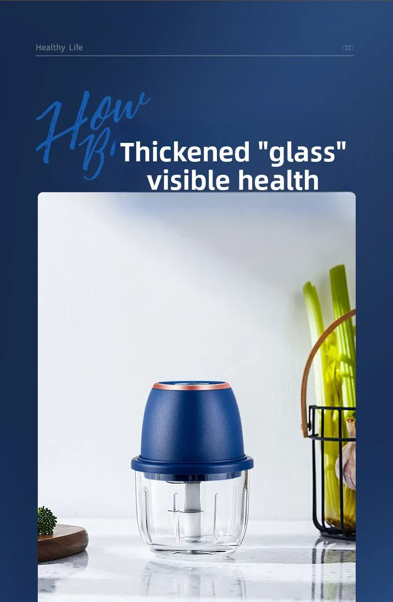 Mini Hachoir Électrique Sans Fil 350 ml — Bol en Verre, 6 Lames Inox, Batterie USB-C hachoir electrique