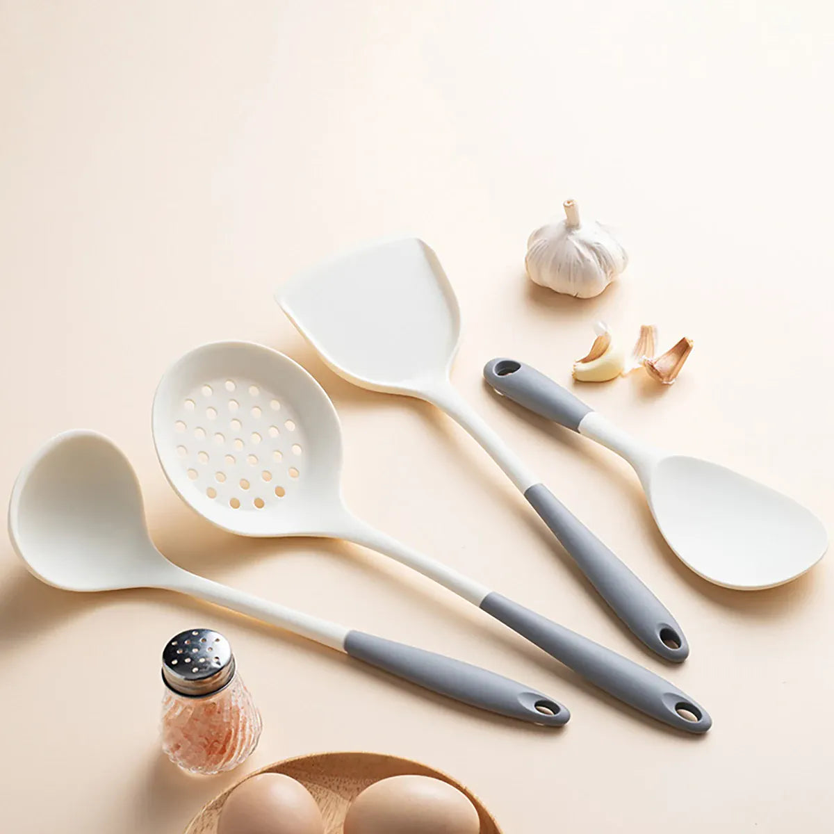 Set Ustensiles Silicone 4 Pieces | Outils de Cuisine Antidérapants spatule en silicone