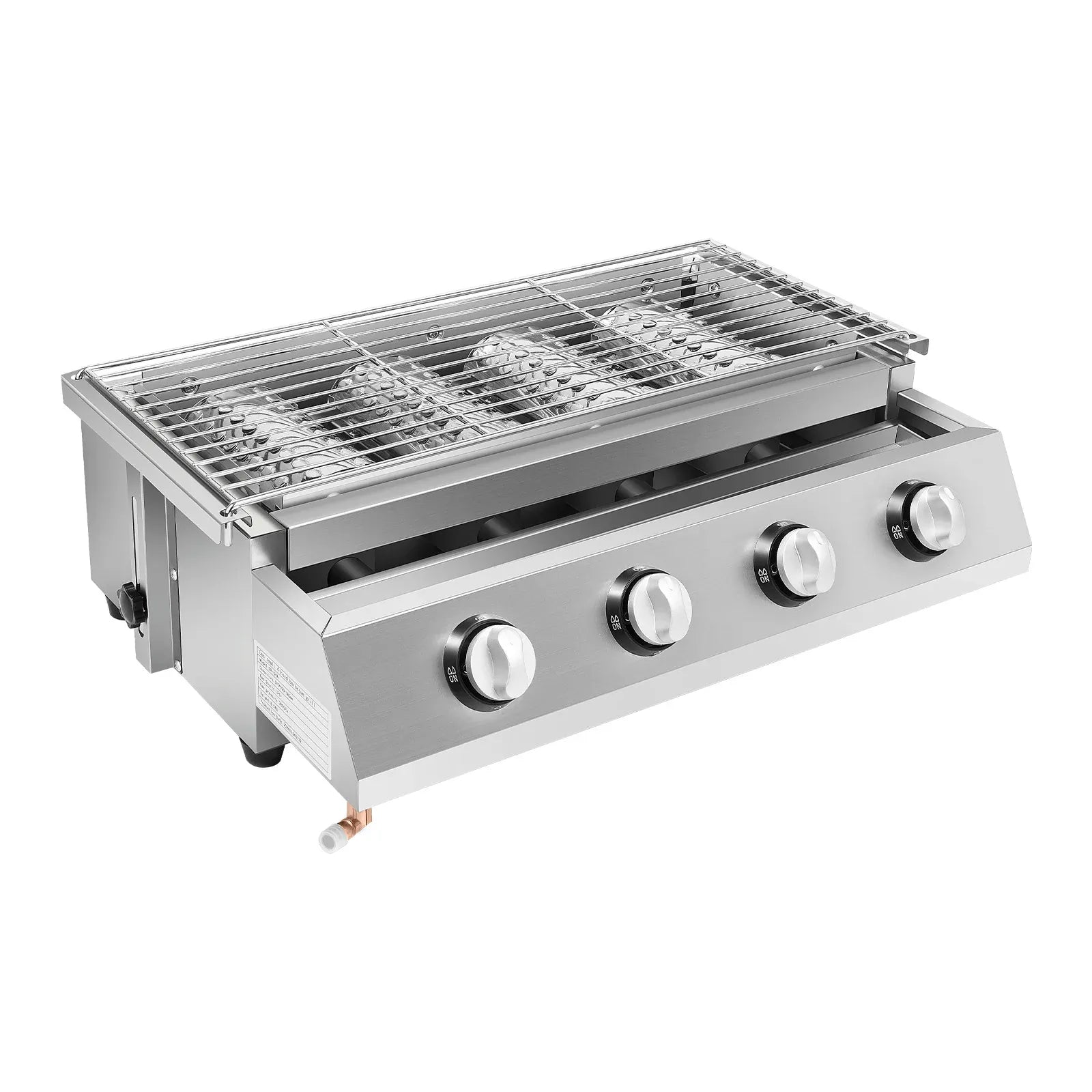 Plancha Gaz 4 Brûleurs Inox – Barbecue de Table Sans Fumée, Grille Amovible (GPL)