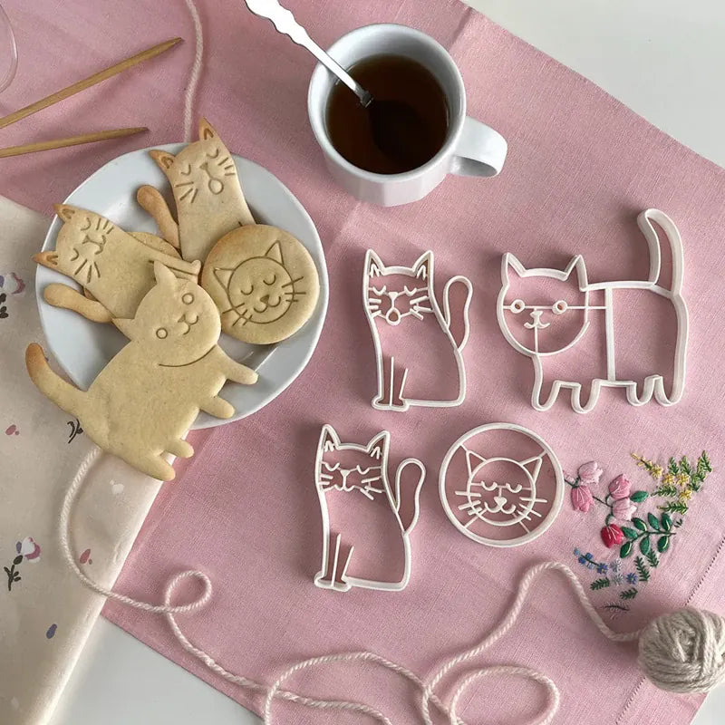 Emporte-pièces à biscuits chat - Set de 4 moules 3D en plastique emportepieces