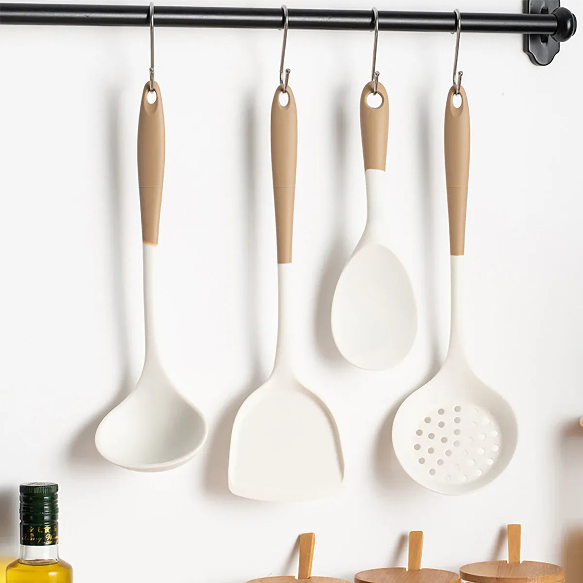 Set Ustensiles Silicone 4 Pieces | Outils de Cuisine Antidérapants spatule en silicone