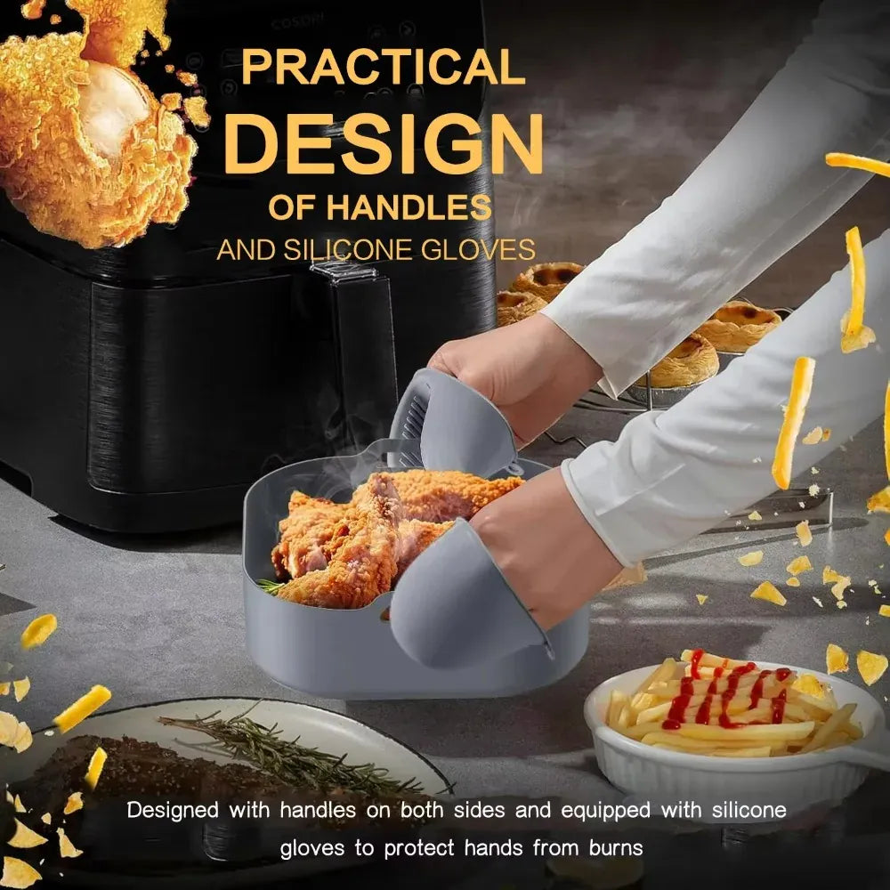 Moule Silicone Air Fryer Carré Réutilisable 55-62L avec Poignée Air Fryer