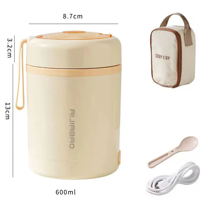 Lunchbox Chauffante USB 600 ml — Acier Inoxydable 304, 60 °C, Étanche lunchboxchauf