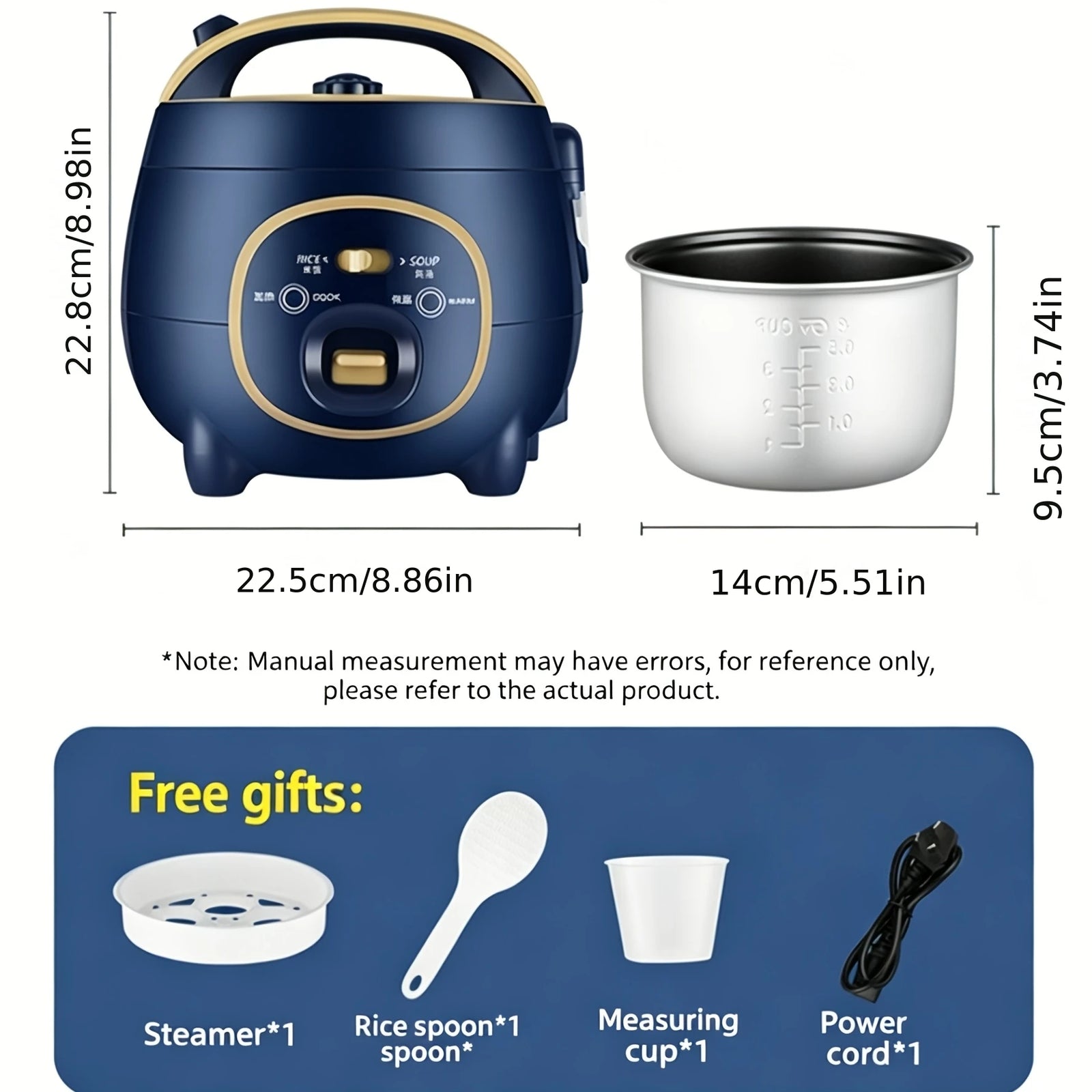 Mini Cuiseur à Riz 1,8 L 300 W – Riz et Soupe, Plateau Vapeur