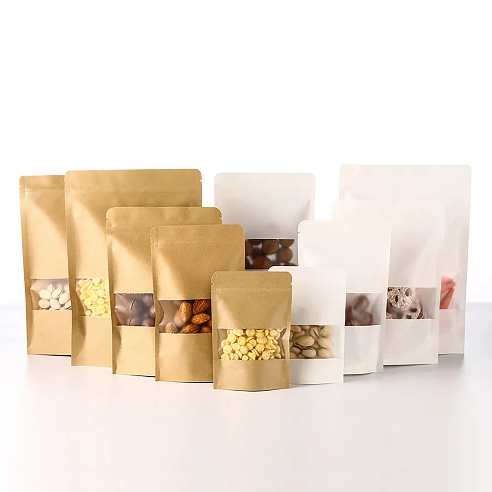 Sachets Kraft avec Fenêtre - Lot de 100 pièces Zippés 10x15cm