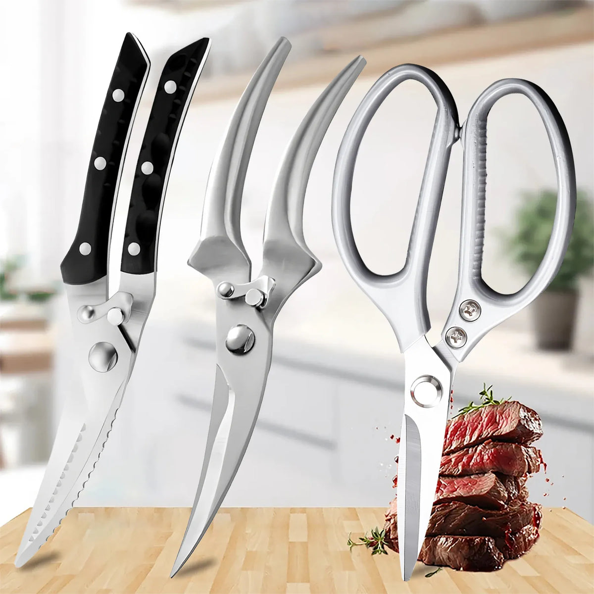 Ciseaux de cuisine multifonctions avec poignée anti-glisse 3 pièces ciseaux