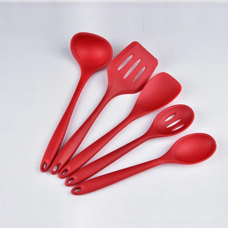 Set Ustensiles Silicone 5 pièces Résistants à la Chaleur Rouge spatule en silicone
