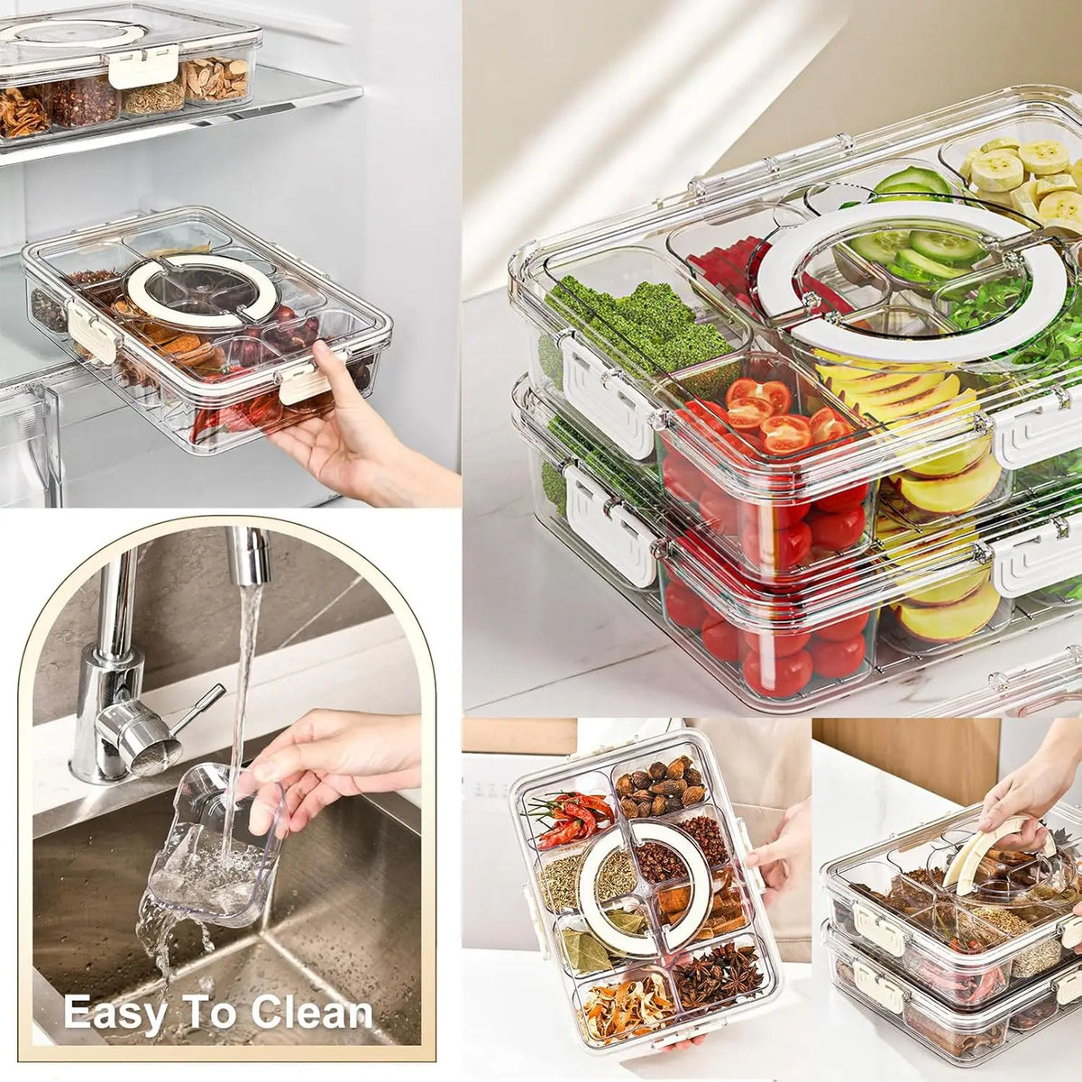 Plateau de Service Divisé avec Couvercle et Poignée | Rangement Frigo