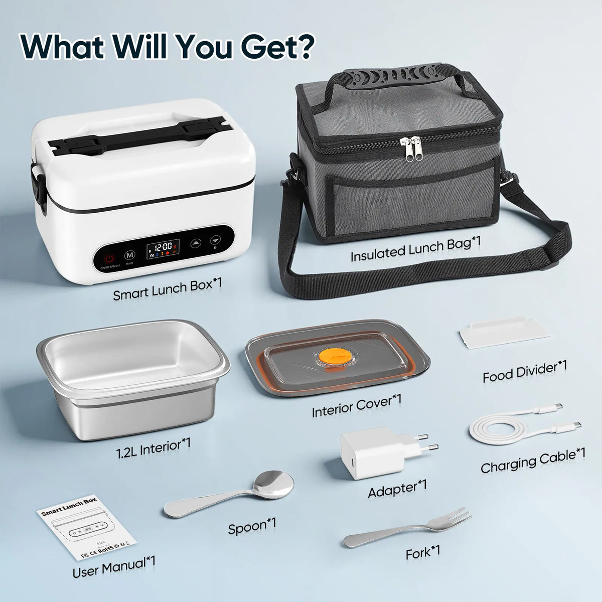 Lunch Box Chauffante Sans Fil 100W — Batterie 12000mAh, 1,2L Inox, 4 Modes, Minuterie 12h lunchboxchauf