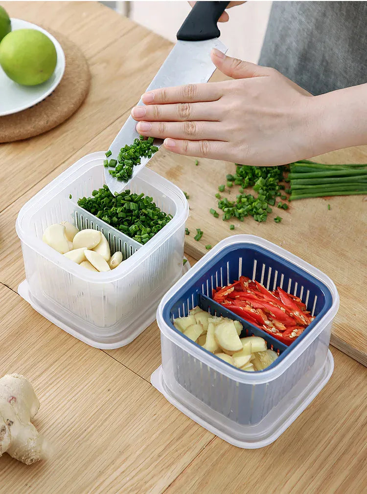 Bac de Conservation Fruits et Légumes avec Grille Égouttoir 1L