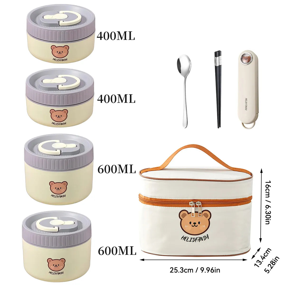 Ensemble de 4 Lunchbox cylindriques isothermes pour enfants (2 litres) Lunchbox