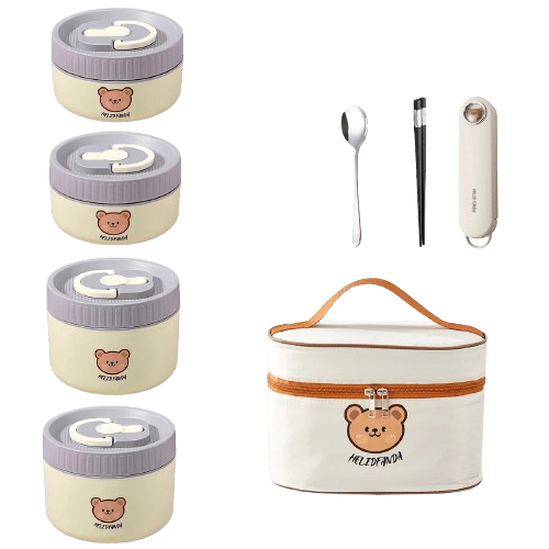 Ensemble de 4 Lunchbox cylindriques isothermes pour enfants (2 litres) Lunchbox