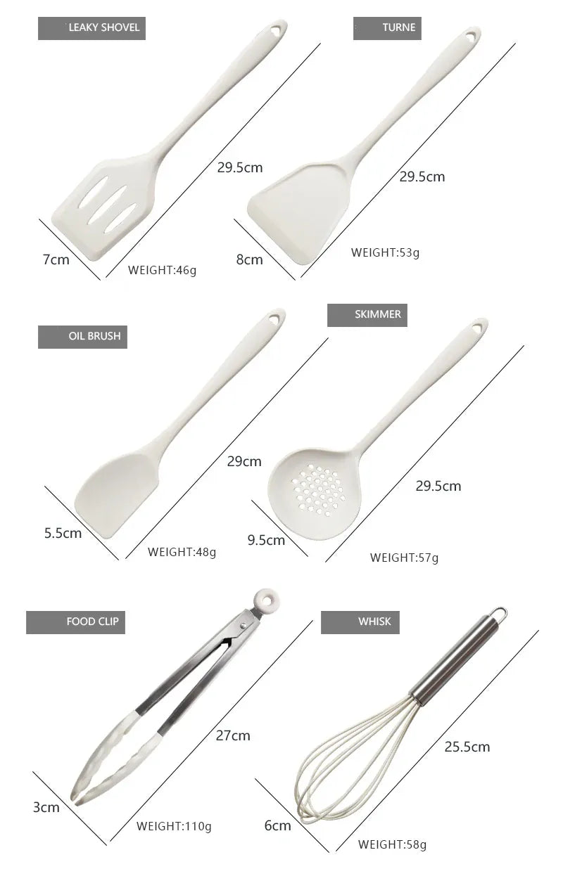 Set de 18 Ustensiles Pratiques en silicone (Rose/Blanc/Noir) spatule en silicone