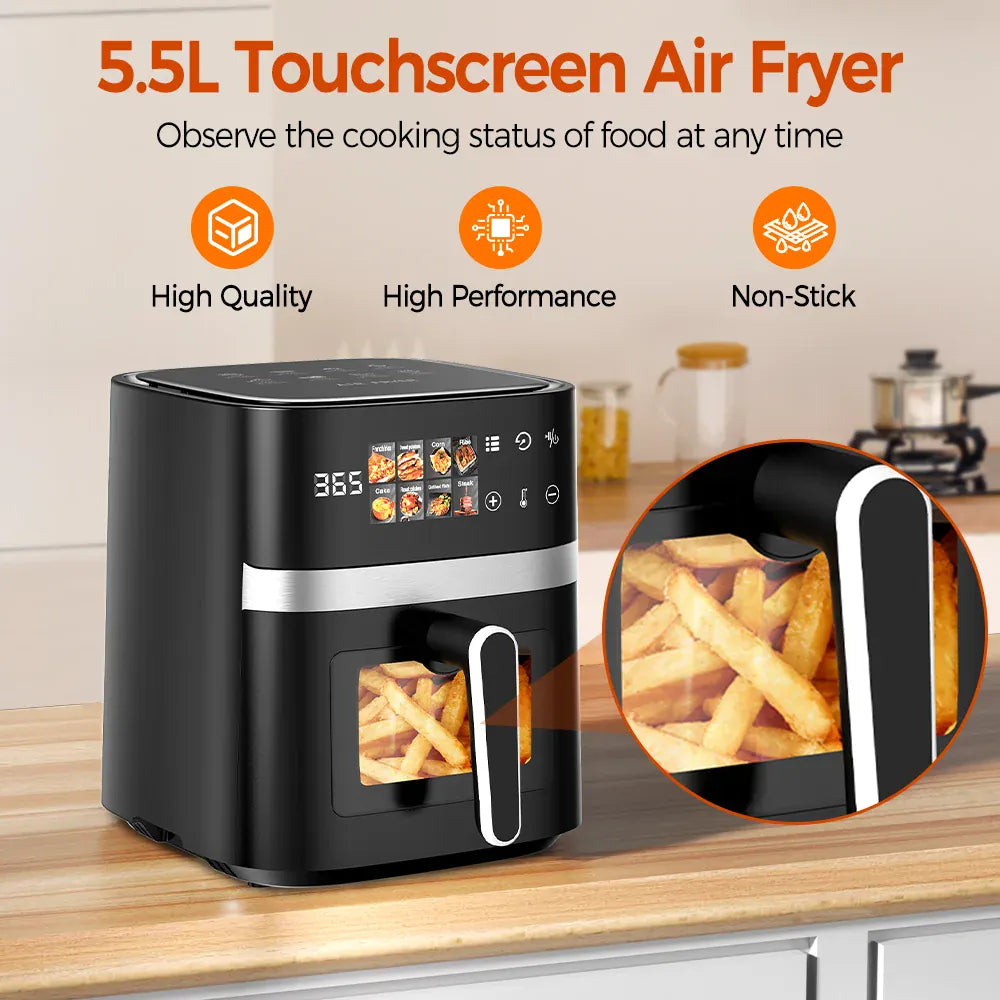 Friteuse Sans Huile 5,5L Écran Tactile 8 Programmes Hublot Visible airfryers