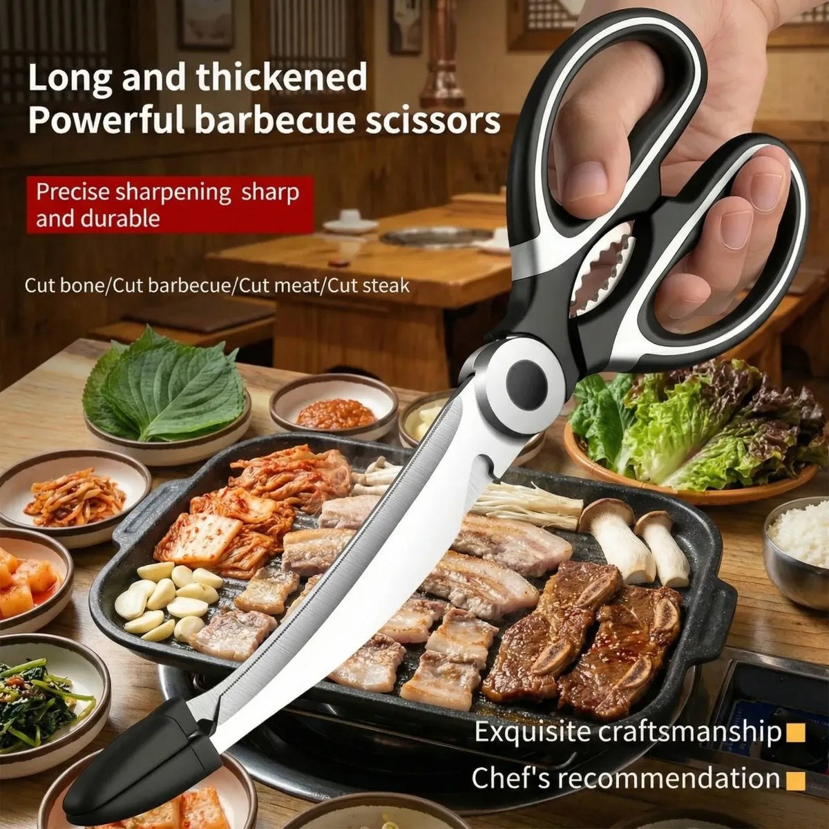 Ciseaux BBQ Multi-Fonctions Inox 304 avec Pince et Brosse Accessoire ciseaux