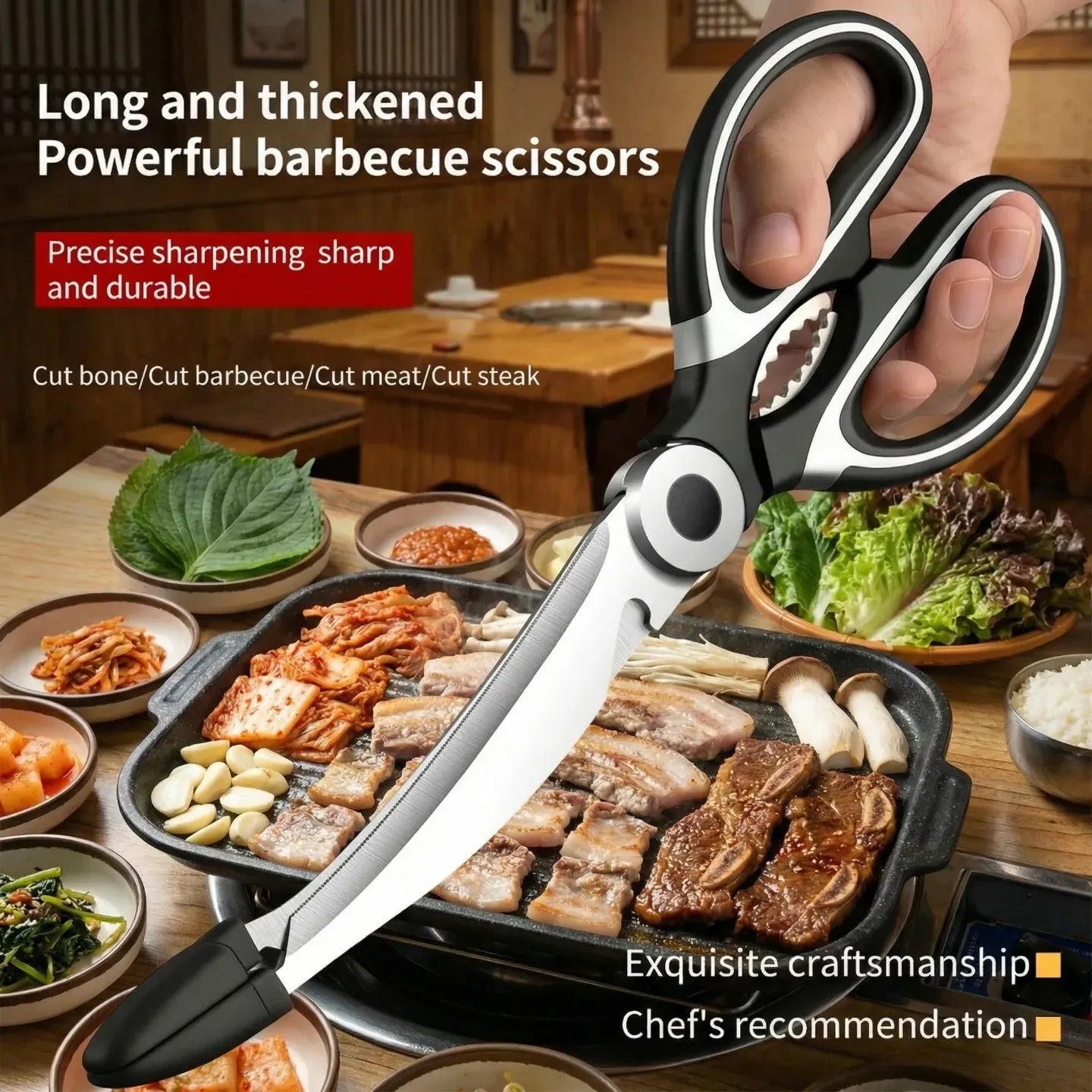 Ciseaux BBQ Multi-Fonctions Inox 304 avec Pince et Brosse Accessoire ciseaux