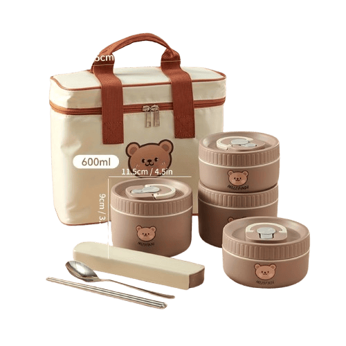 Ensemble de 4 Lunchbox cylindriques isothermes pour enfants (2 litres) Lunchbox