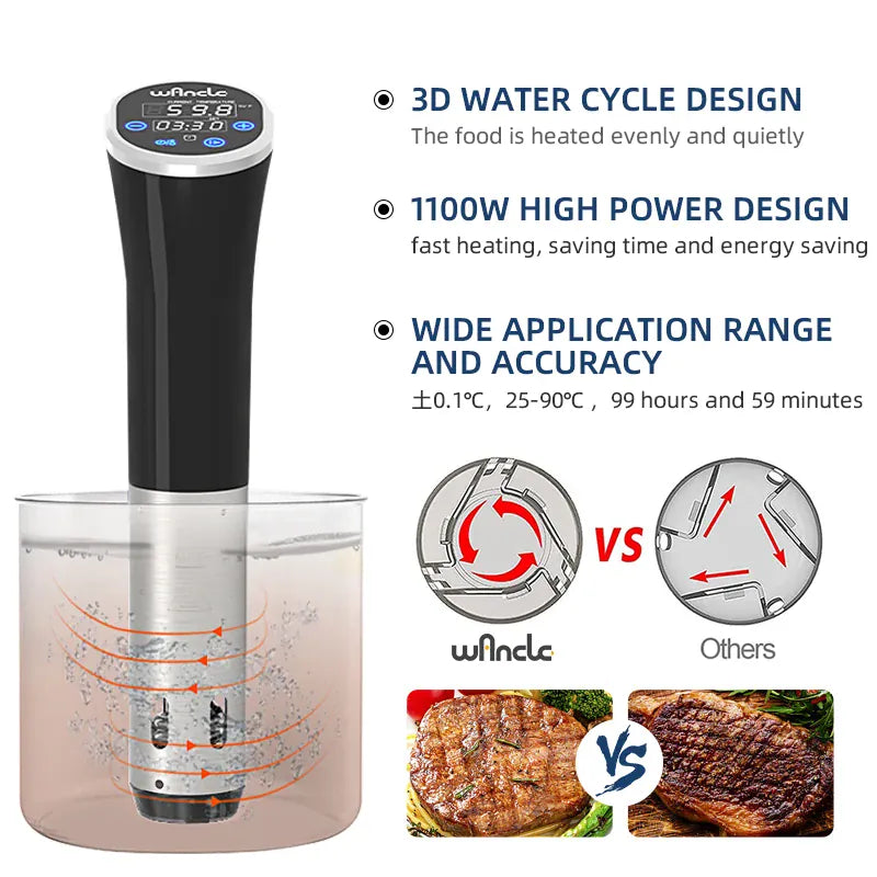 Cuiseur Sous Vide à Immersion 1100W Écran LCD Étanche IPX7 sv