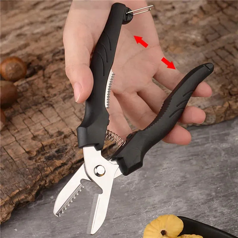Ciseaux de cuisine multifonctions en acier pour éplucher châtaignes ciseaux