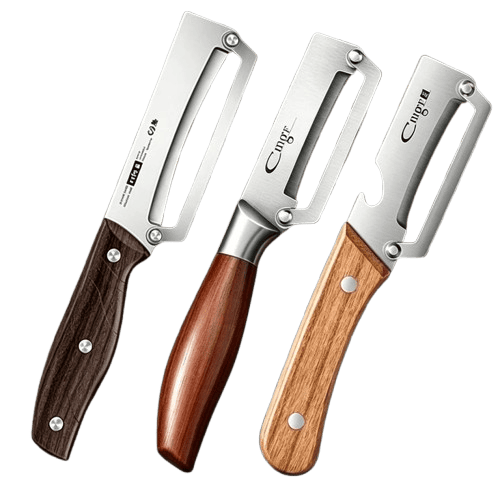 3 Éplucheurs Multi-Fonction Acier Inoxydable avec Poignée en Bois eplucheurs