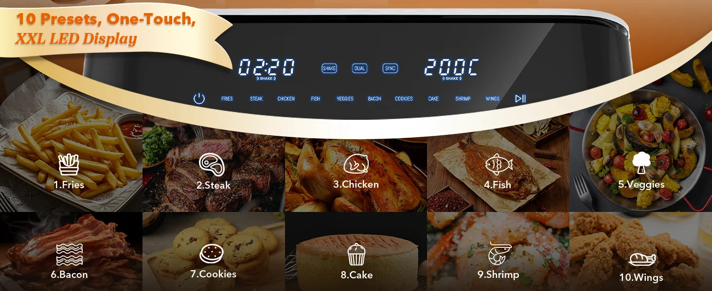 Écran tactile à 10 programmes de l'air fryer double panier