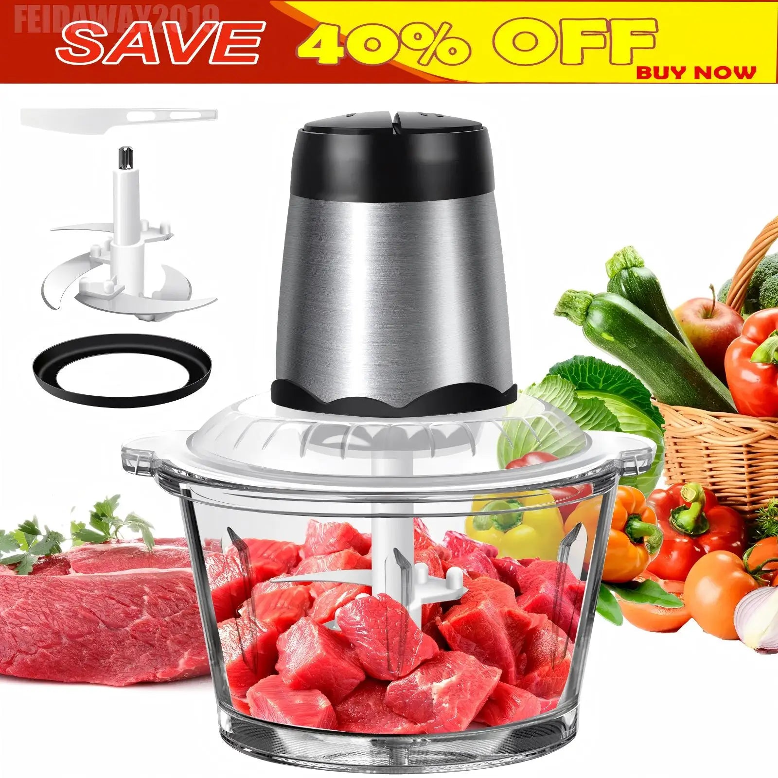Hachoir Électrique Multifonction 300 W — Bol en Verre 2 L, 4 Lames Inox, 2 Vitesses hachoir electrique