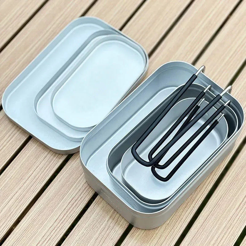 Bento Aluminium 2 Compartiments Pliables pour Camping et Pique-Nique Bento