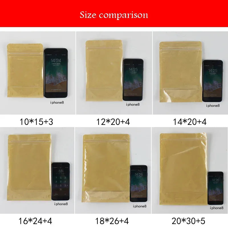Sachets Kraft Transparente Autoportants - Lot de 50 Pièces