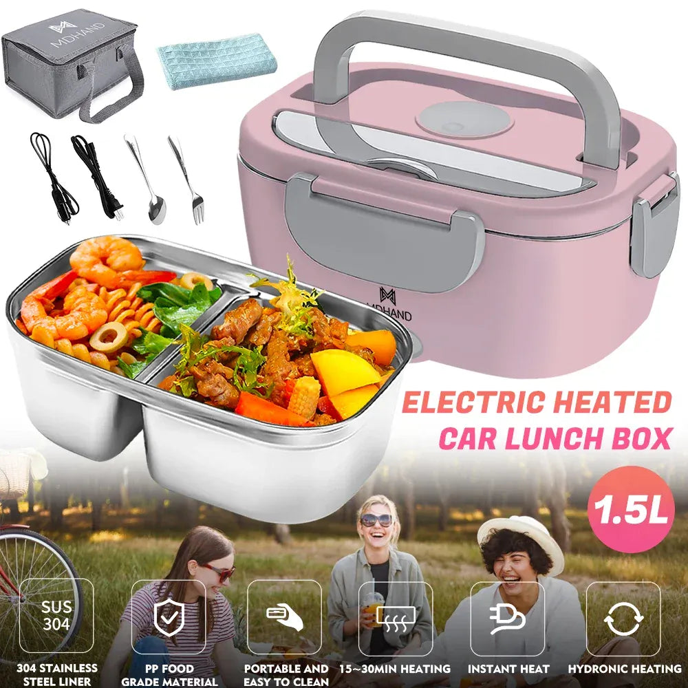 Lunch Box Chauffante Électrique 65 W — Cuve Inox 304 Amovible 1,5 L, 2 Compartiments, Voiture et Secteur lunchboxchauf