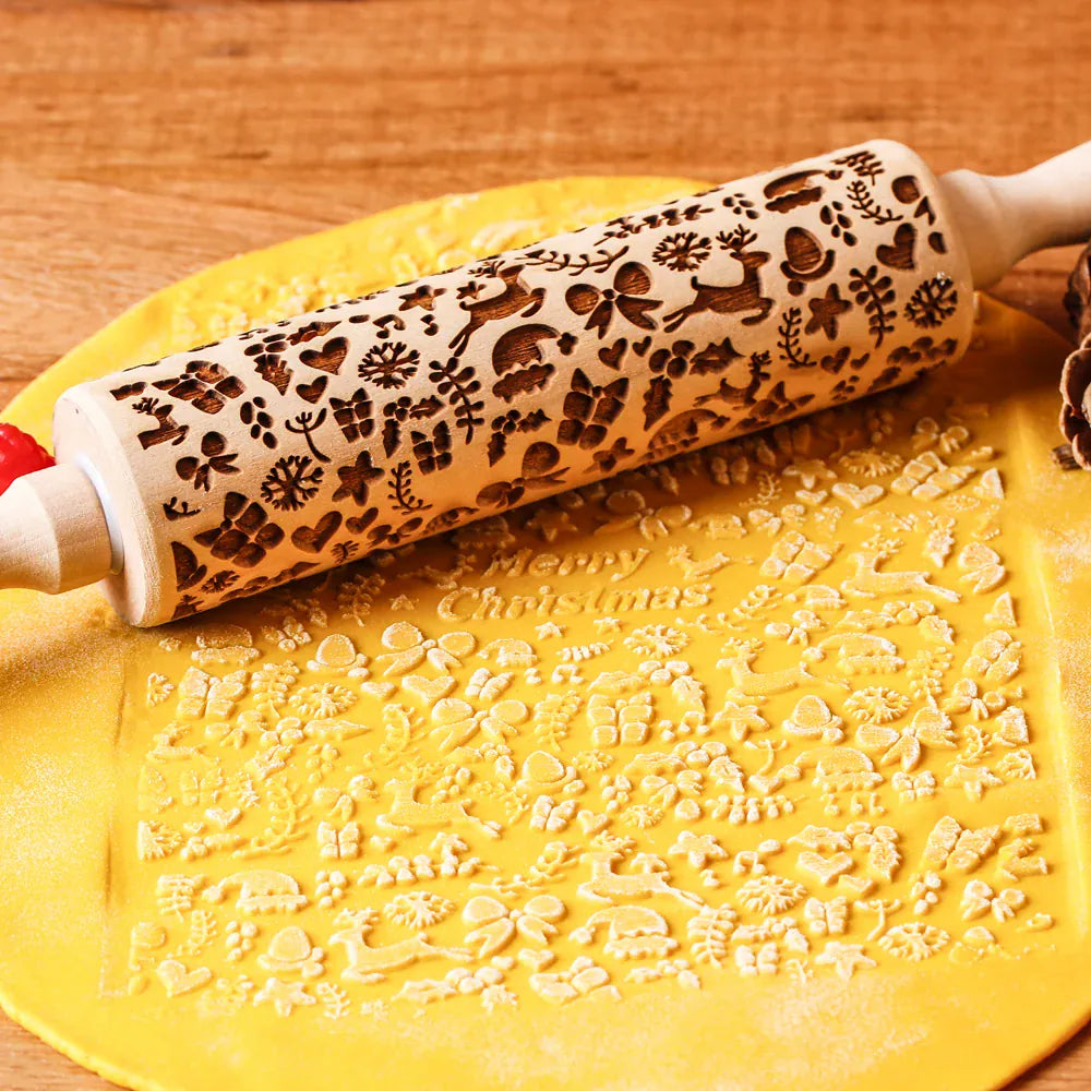 Rouleau à pâtisserie en bois avec motifs gravés de Noël - Outil de décoration pour biscuits rouleaupatisserie