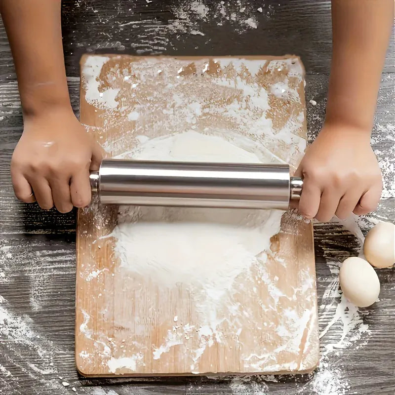 Rouleau à pâtisserie en acier inoxydable épais avec poignées antidérapantes rouleaupatisserie