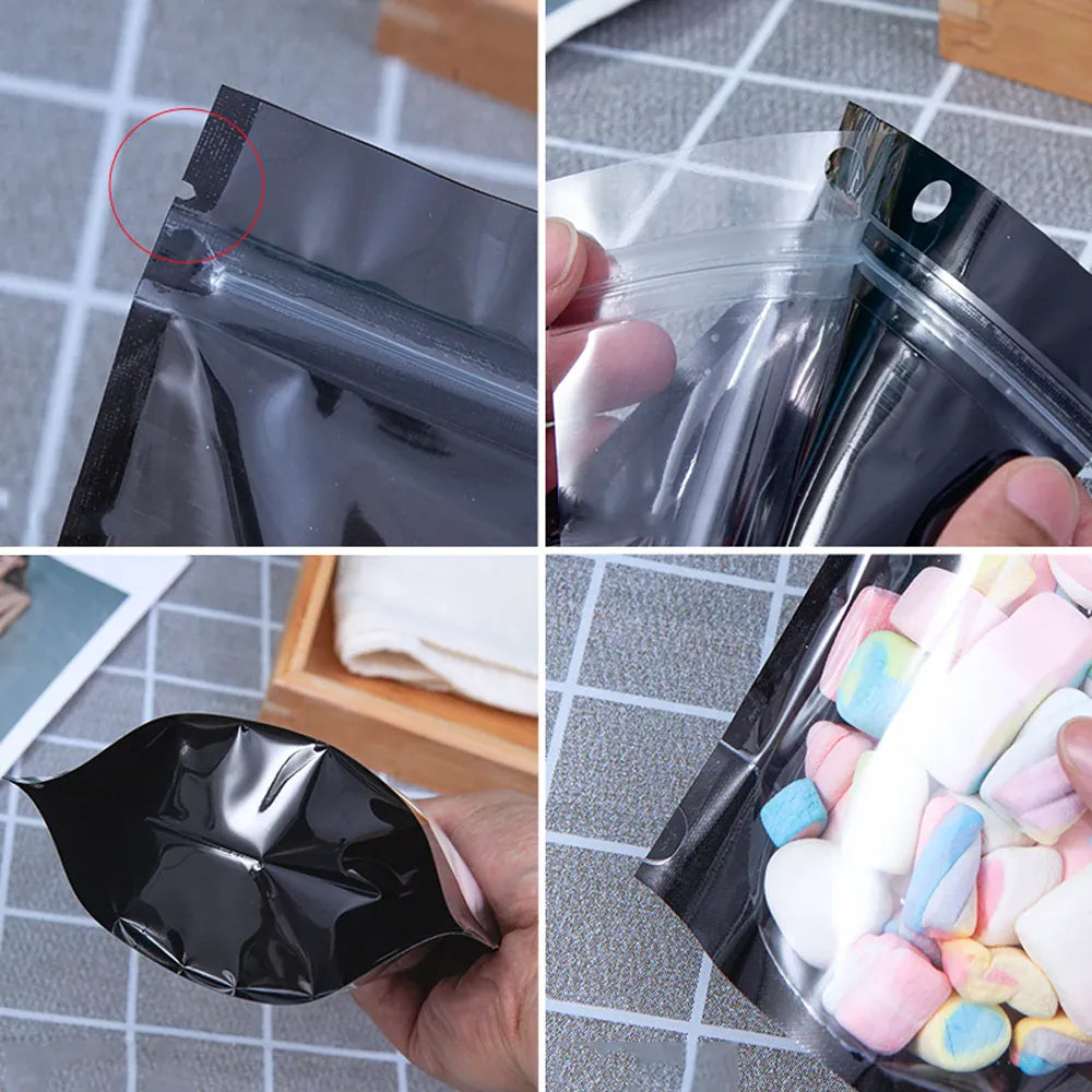 Sachets Zip Alimentaires Hermétiques Noir - Lot de 100 pièces