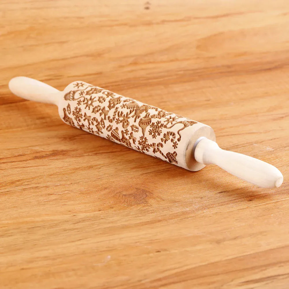 Rouleau à pâtisserie en bois avec motifs gravés de Noël - Outil de décoration pour biscuits rouleaupatisserie