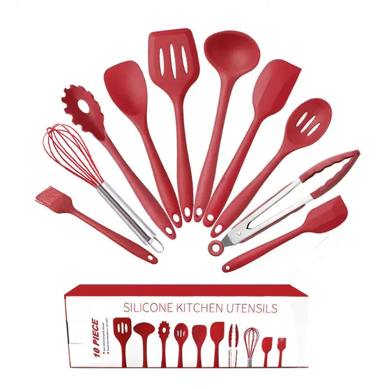 Set Ustensiles Silicone 10 pièces | Non-adhérent et résistant à la chaleur spatule en silicone