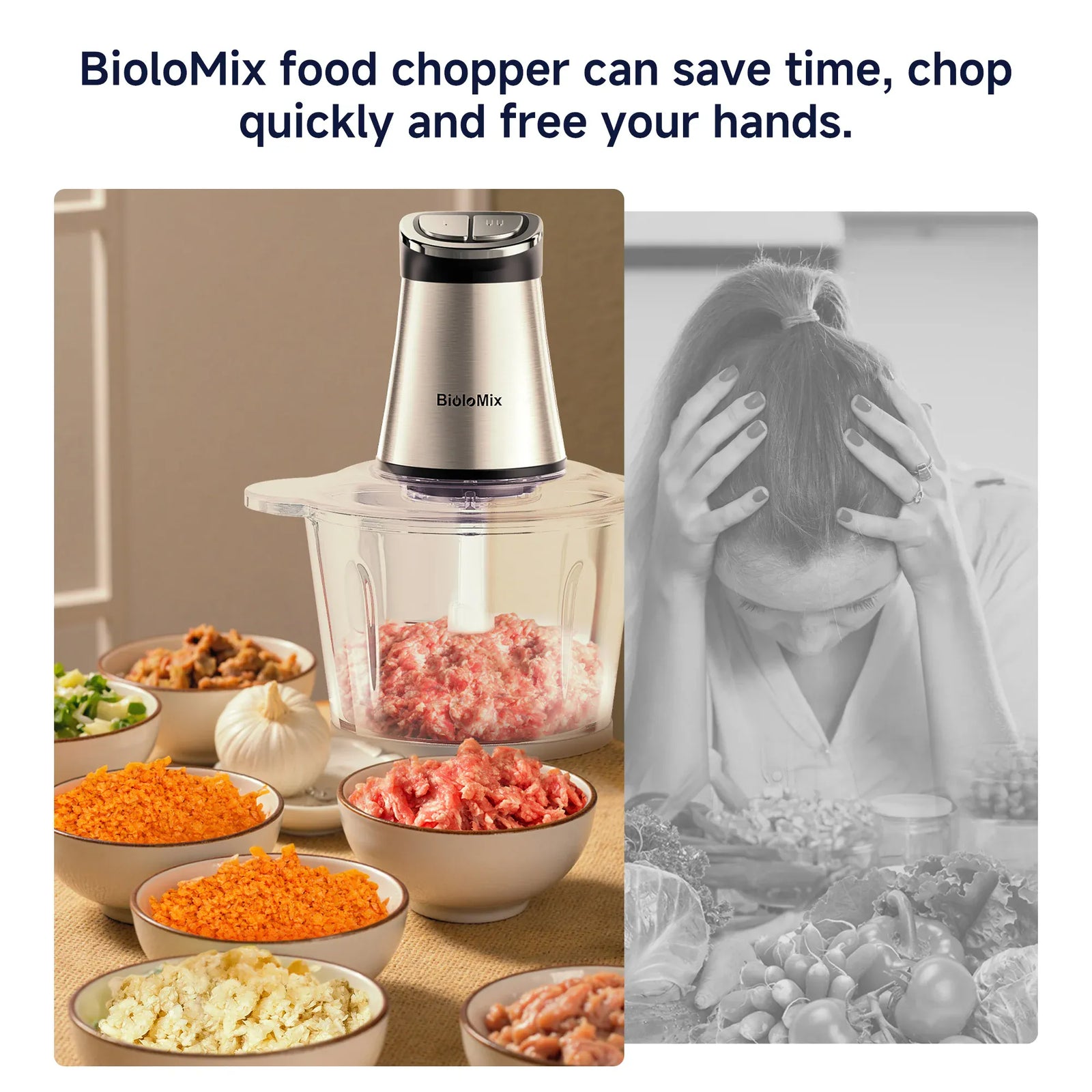 Hachoir Électrique 300W 3L — 2 Bols (Inox + Verre) et Lames Bi-Niveaux hachoir electrique