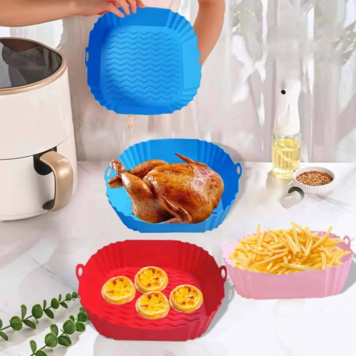 Moule Silicone Réutilisable Air Fryer Carré - Lot de 3 Pièces Air Fryer