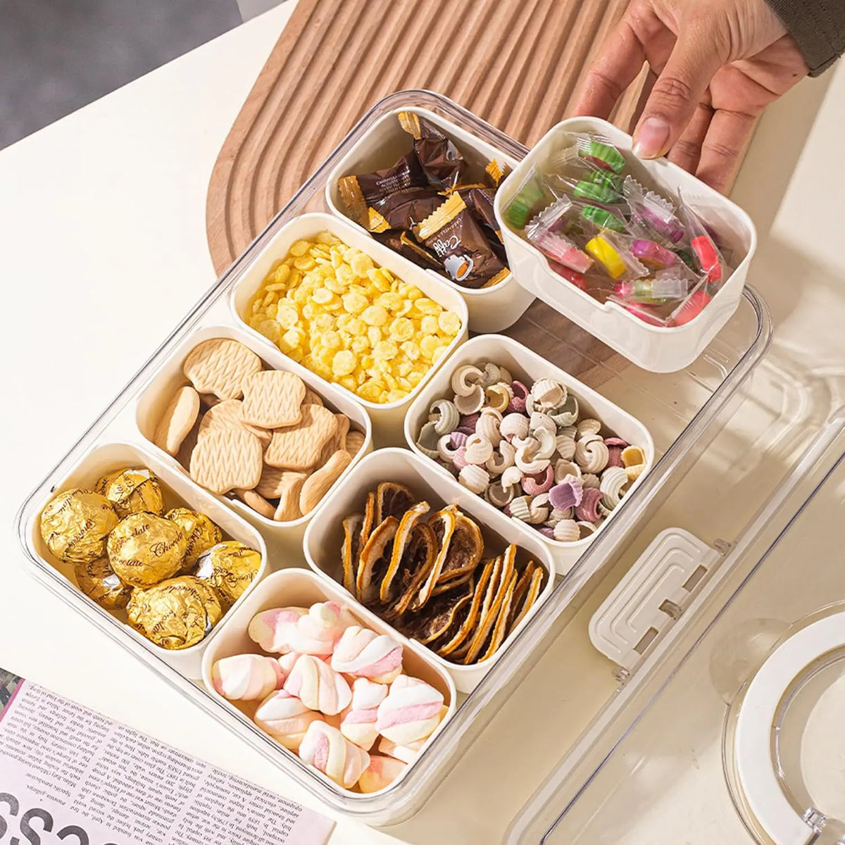 Boîte Snack Organiseur 4 Compartiments Empilable avec Couvercle
