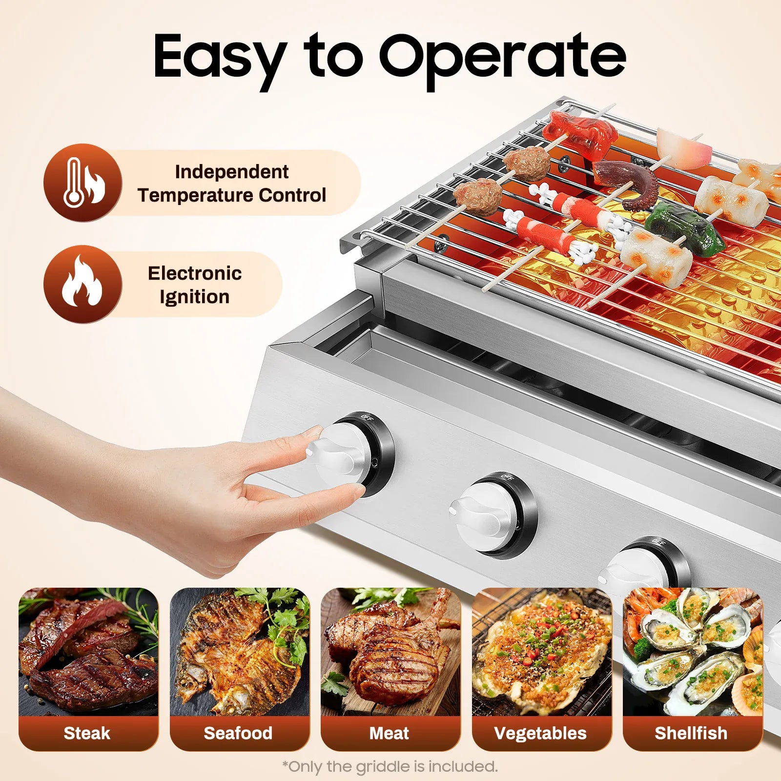 Plancha Gaz 4 Brûleurs Inox – Barbecue de Table Sans Fumée, Grille Amovible (GPL)