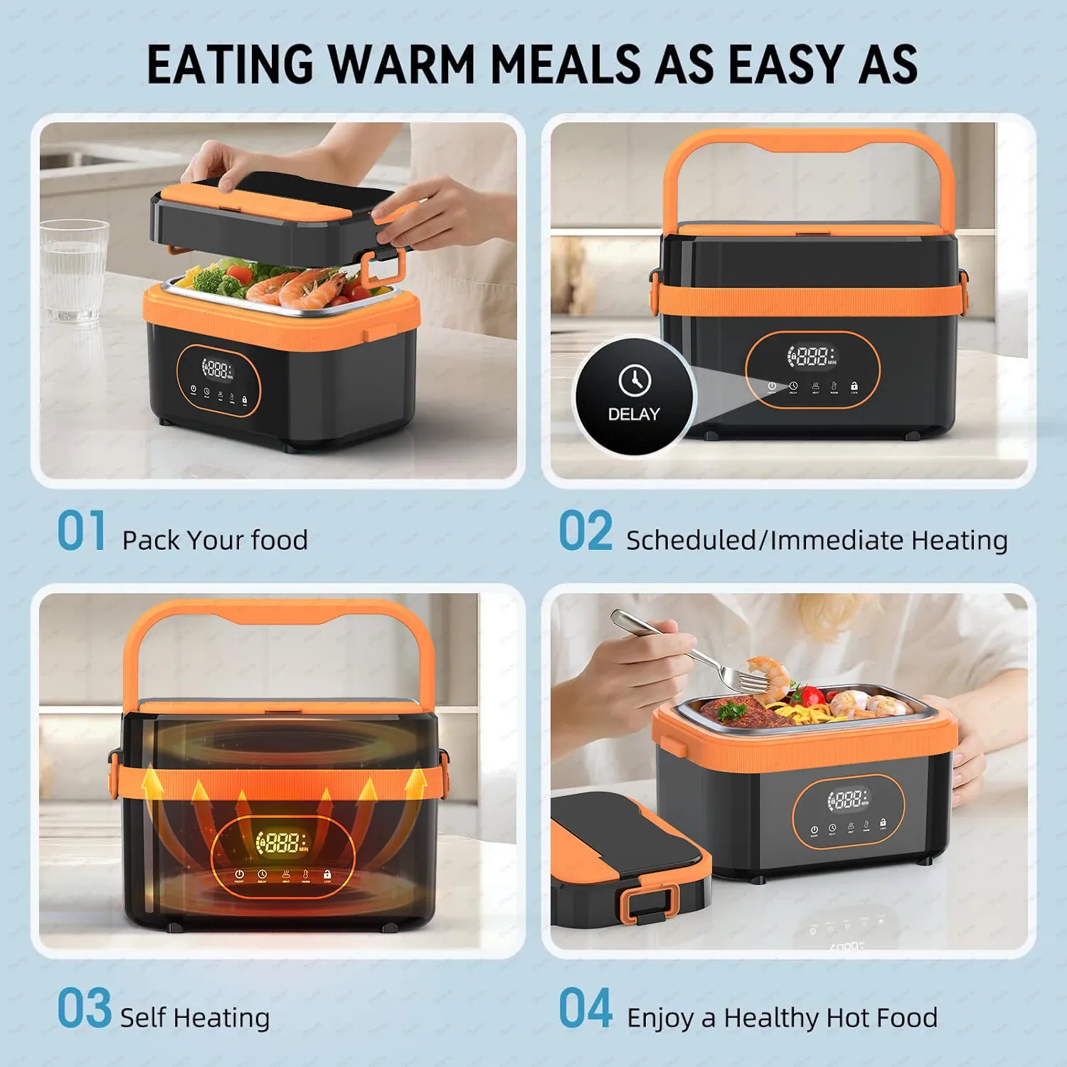 LunchBox Chauffante Sans Fil 60 W — Batterie 18 000 mAh, Cuve Inox 304, Timer 8h lunchboxchauf