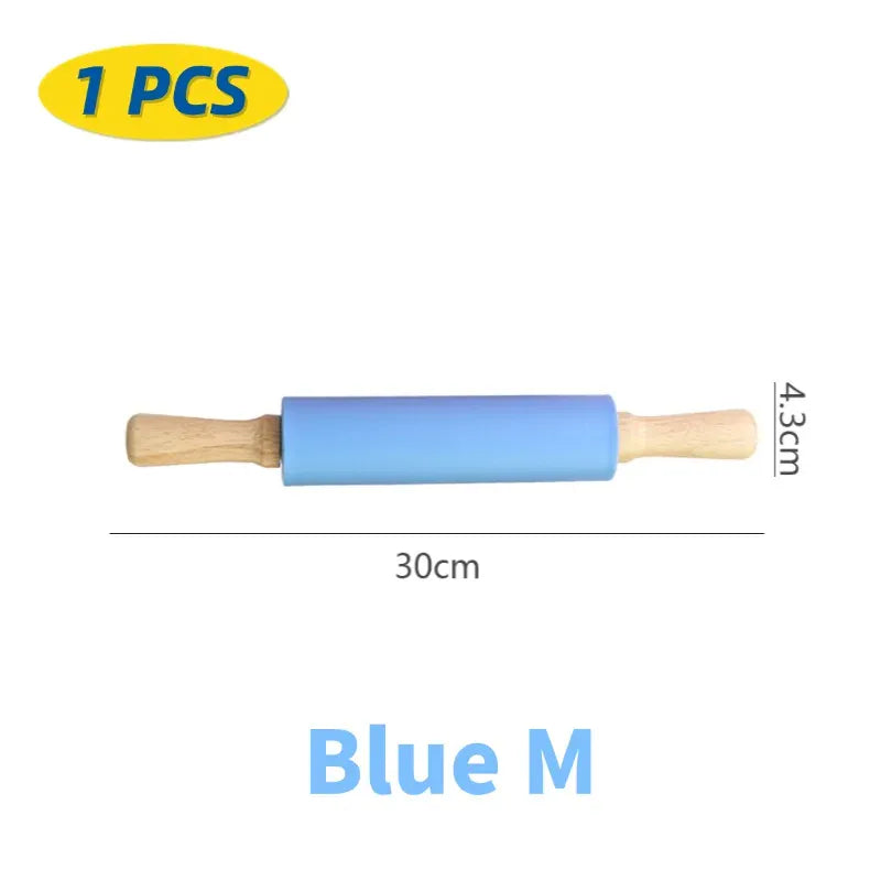Rouleau à pâtisserie en silicone non-adhérent avec poignées en bois - Set de 14 pièces rouleaupatisserie