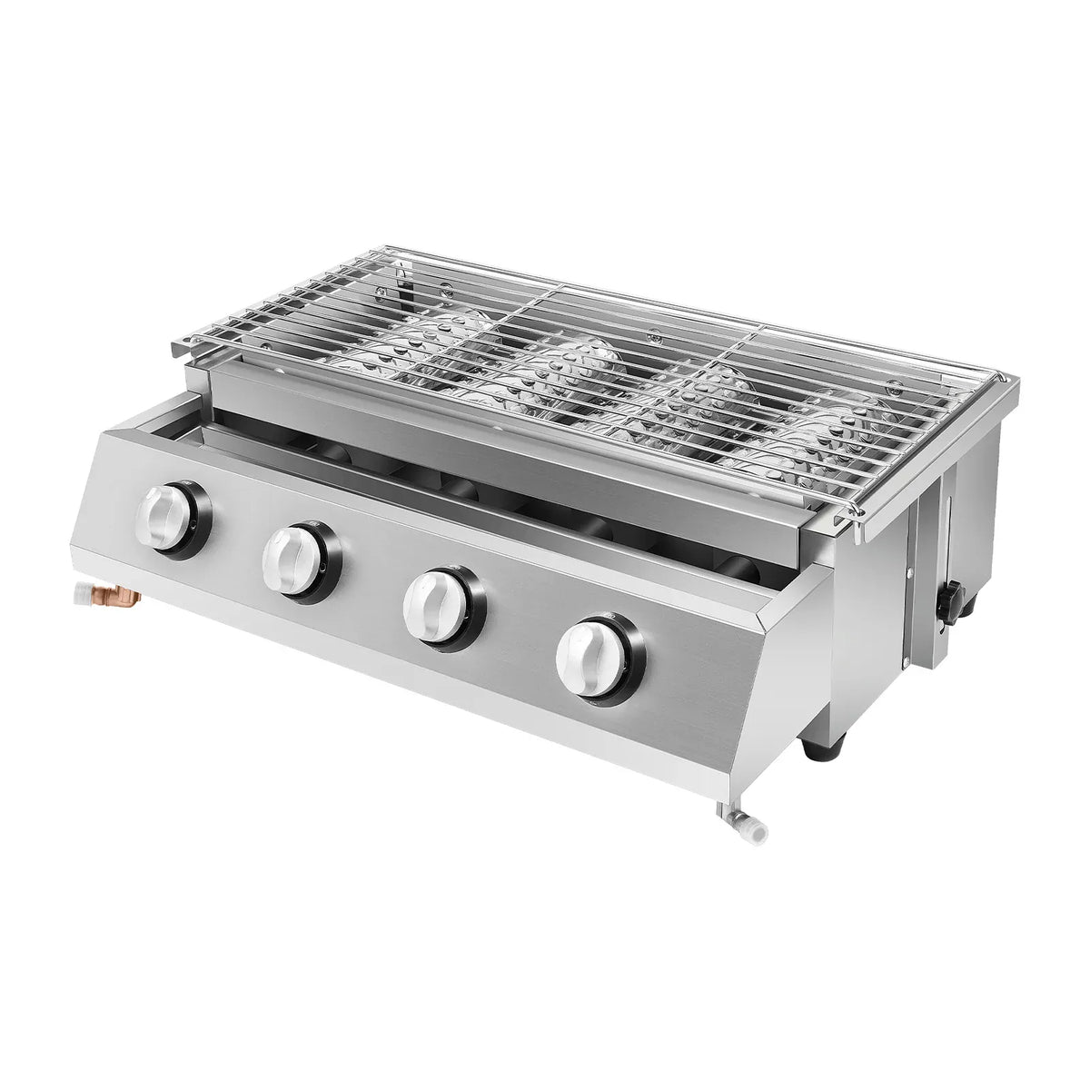 Plancha Gaz 4 Brûleurs Inox – Barbecue de Table Sans Fumée, Grille Amovible (GPL)