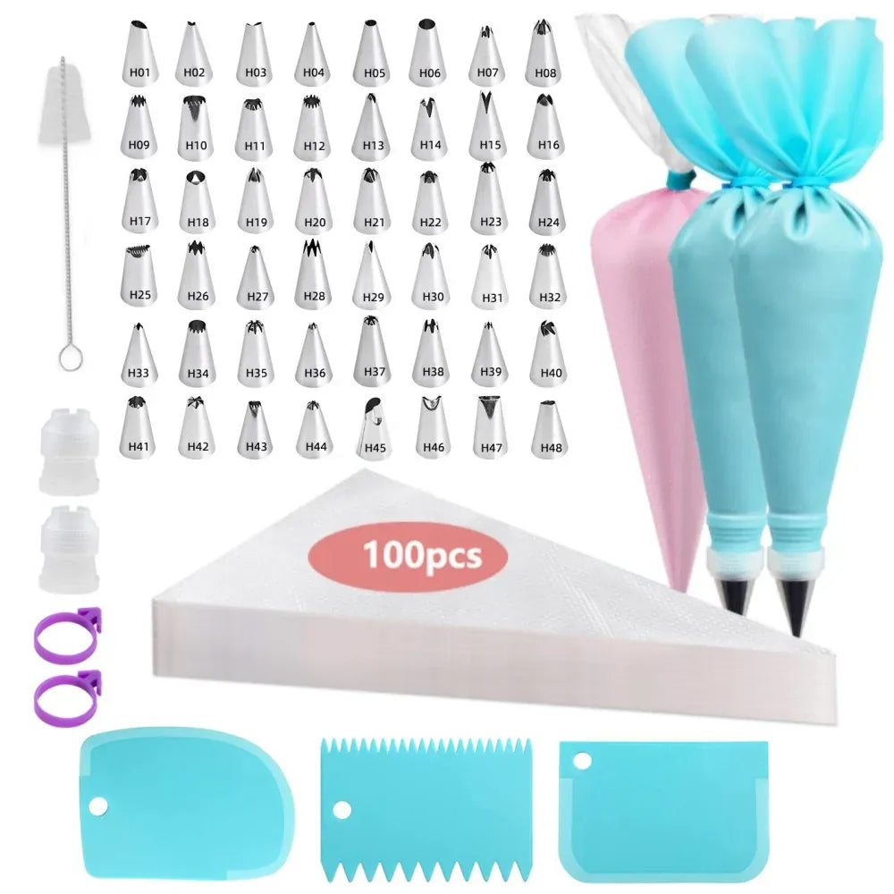 Poches à douille en silicone 100 pcs avec embouts en acier inoxydable douillepoche