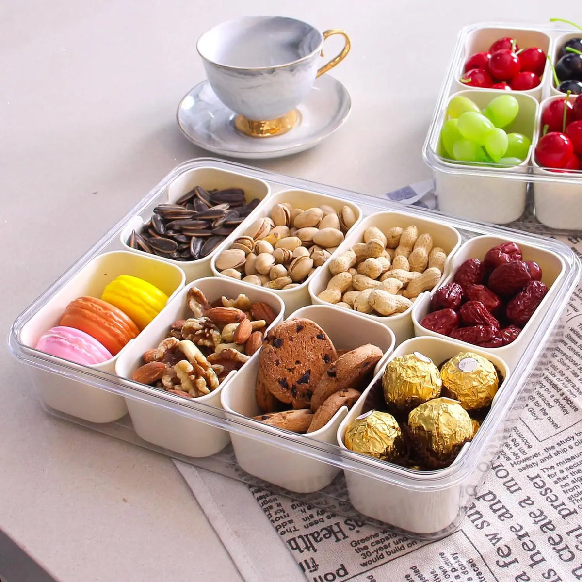 Boîte Snack Organiseur 4 Compartiments Empilable avec Couvercle